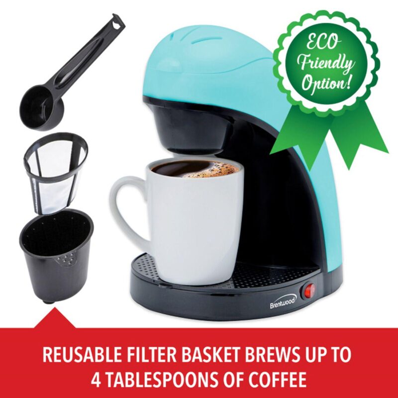 Brentwood Single Serve Coffee Maker with Porcelain Mug in Blue - Image 3