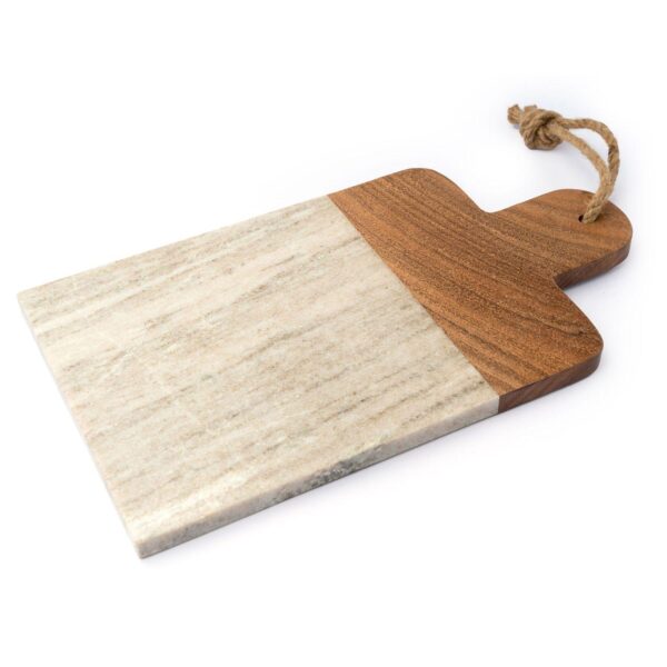 Brown Marble and Wood Accent Charcuterie Board with Handle