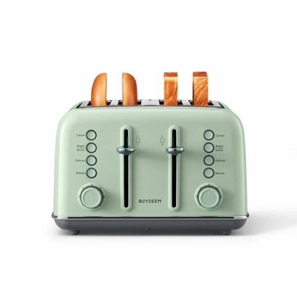 Buydeem Dt640 Colorful Metal 4-slice Toaster Extra Wide Slots Retro Stainless Steel