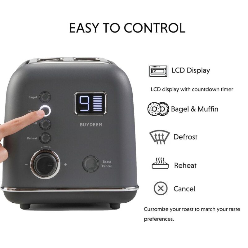 Buydeem Dt730 2-slice Motorized Toaster, Smart Leverless Design, Lcd Timer, 9 Shade Settings - Image 2