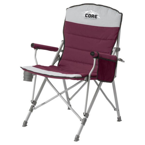 CORE 300 Pound Capacity Polyester Padded Hard Arm Chair with Carry Bag, Wine