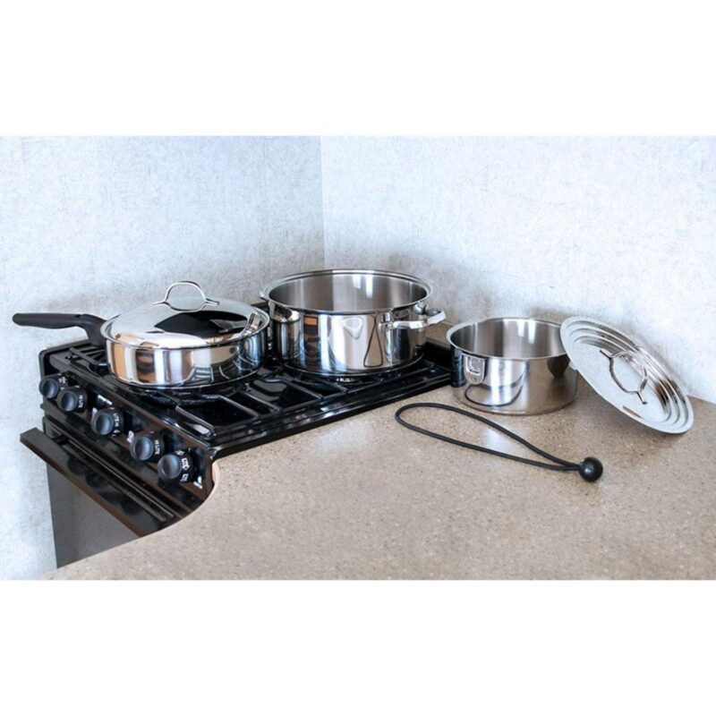 Camco 7 Piece Stainless Steel Cookware Nesting Set w/Handle and Storage Strap - Image 9