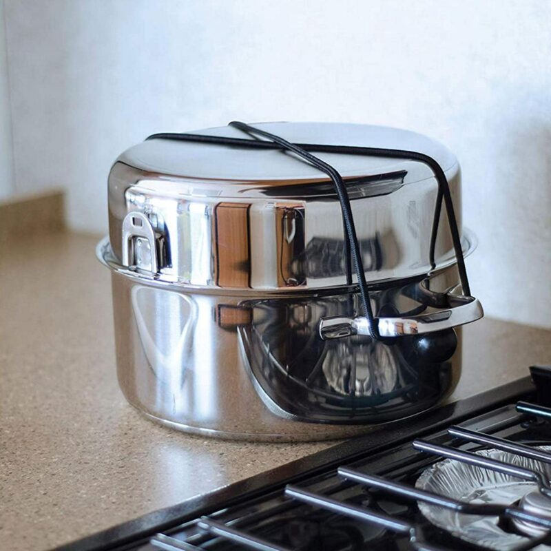 Camco 7 Piece Stainless Steel Cookware Nesting Set w/Handle and Storage Strap - Image 10