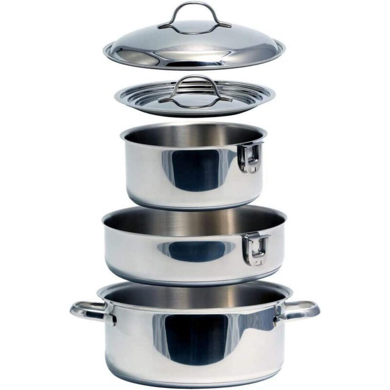 Camco 7 Piece Stainless Steel Cookware Nesting Set w/Handle and Storage Strap - Image 2