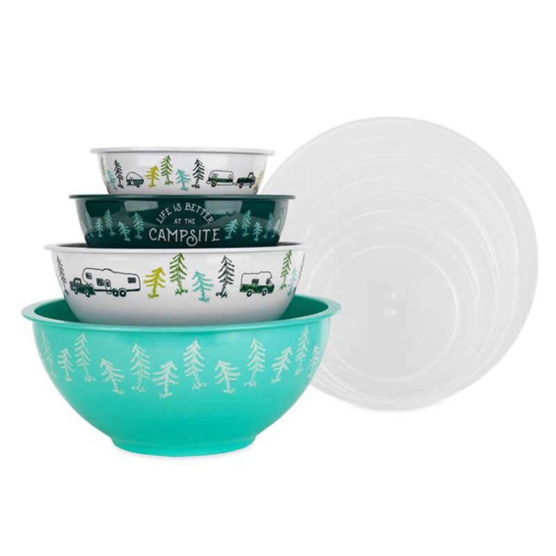 Camco Life is Better at The Campsite 8 Piece Melamine Nesting Bowl Set with Lids - Image 3