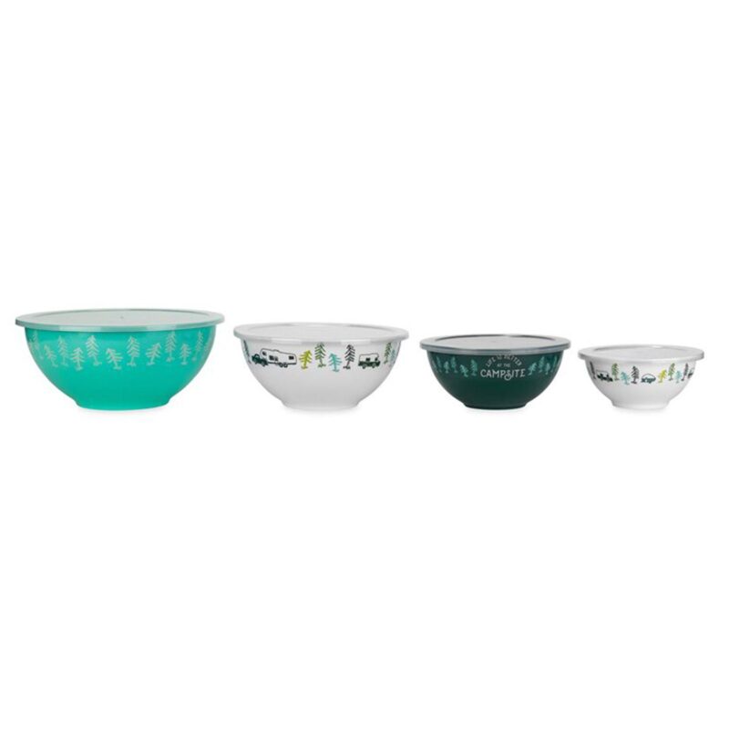 Camco Life is Better at The Campsite 8 Piece Melamine Nesting Bowl Set with Lids - Image 2