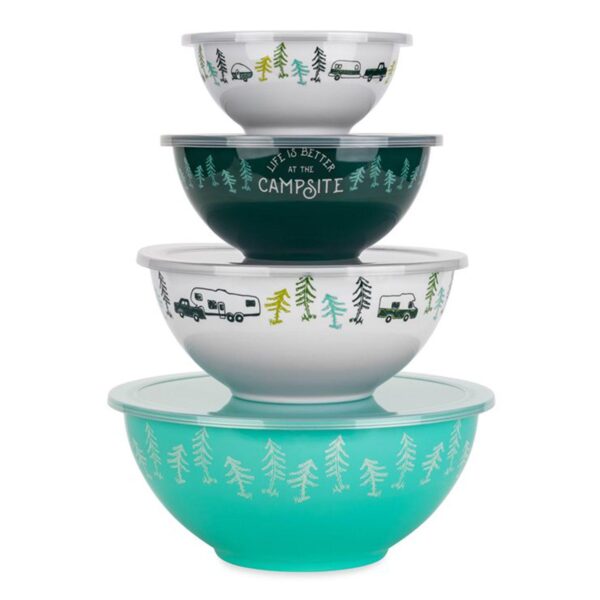 Camco Life is Better at The Campsite 8 Piece Melamine Nesting Bowl Set with Lids