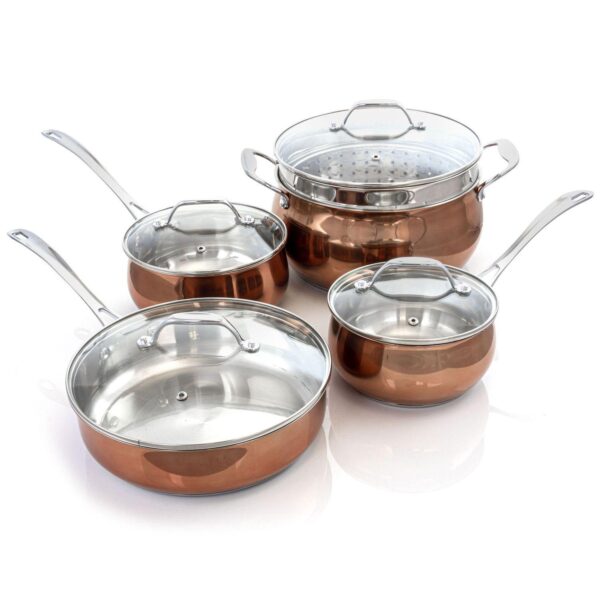 Carabello 9 Piece Stainless Steel Cookware Combo Set in Copper