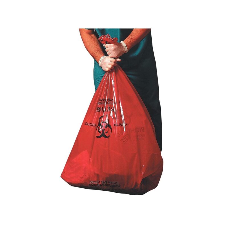 Carbon Express Biohazard Printed Trash Bags, 8-10 Gallon, Red, 500 Bags - Image 2