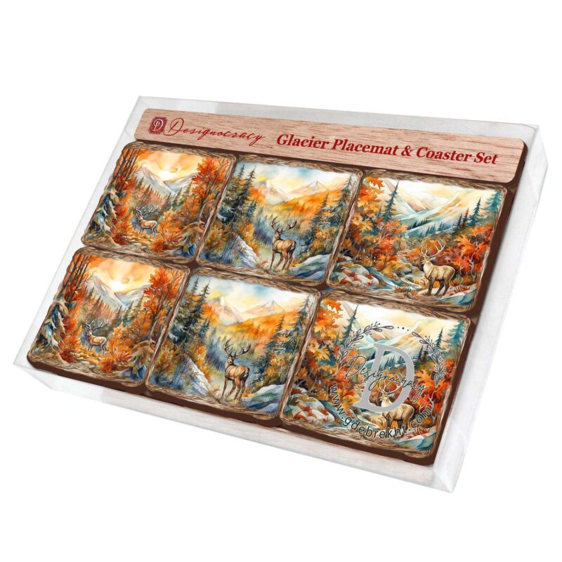 Caribou Wooden Cork Placemat And Coasters Gift Set Of 7 - Image 5