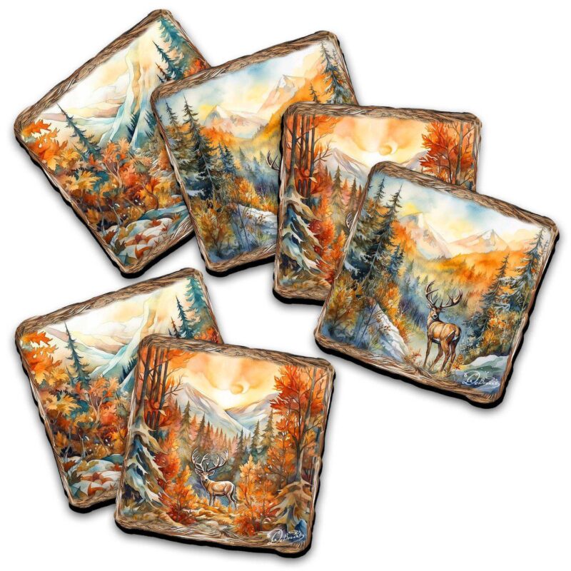 Caribou Wooden Cork Placemat And Coasters Gift Set Of 7 - Image 3