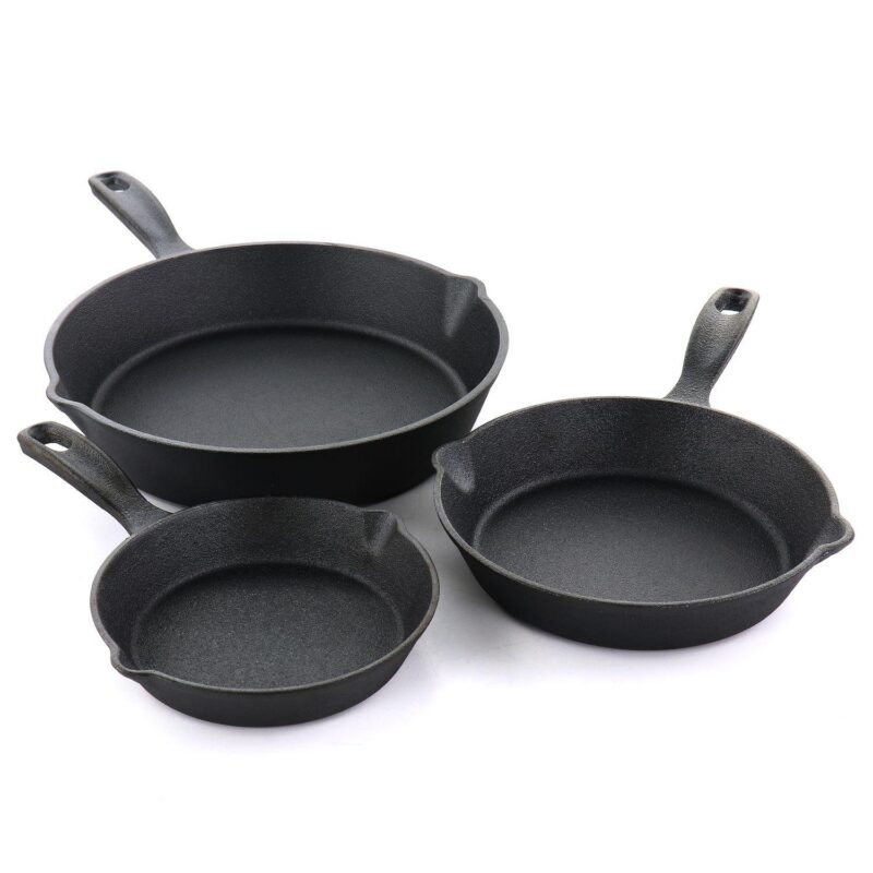 Castaway 3 Piece Cast Iron Pre-Seasoned Frying Pans - Image 2