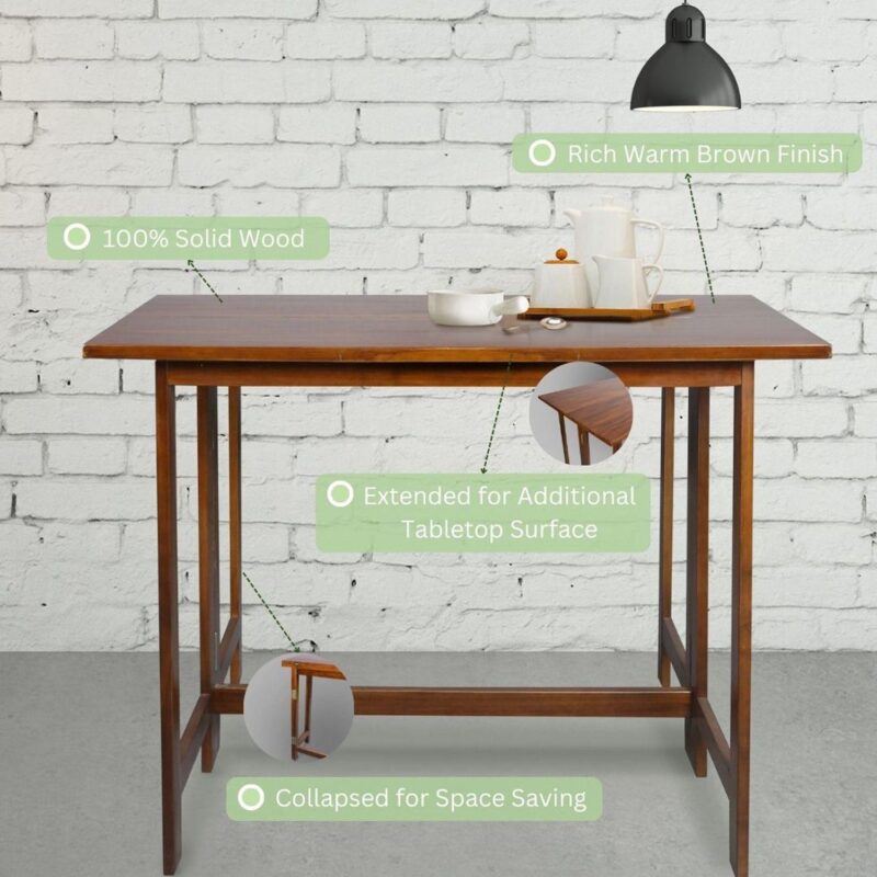 Casual Home Solid Wood Folding Console to Dining Convertible Table - Image 11