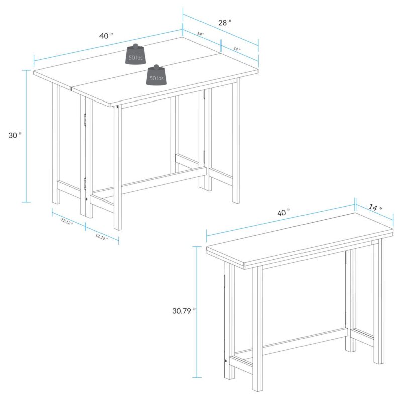 Casual Home Solid Wood Folding Console to Dining Convertible Table - Image 12