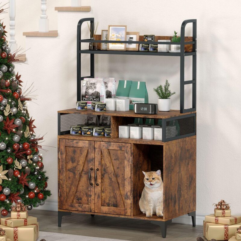 Cat Litter Box Enclosure with Shelf Storage, Hidden Litter Box Furniture - Image 3