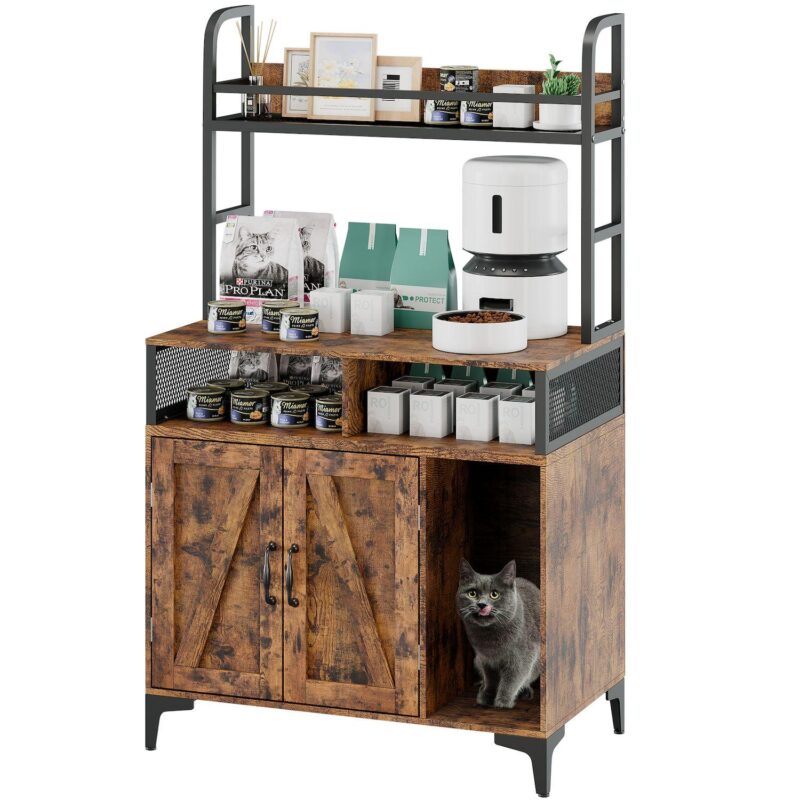 Cat Litter Box Enclosure with Shelf Storage, Hidden Litter Box Furniture - Image 6
