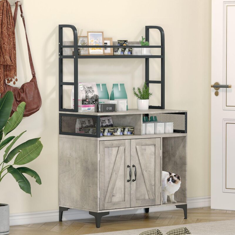 Cat Litter Box Enclosure with Shelf Storage, Hidden Litter Box Furniture - Image 4