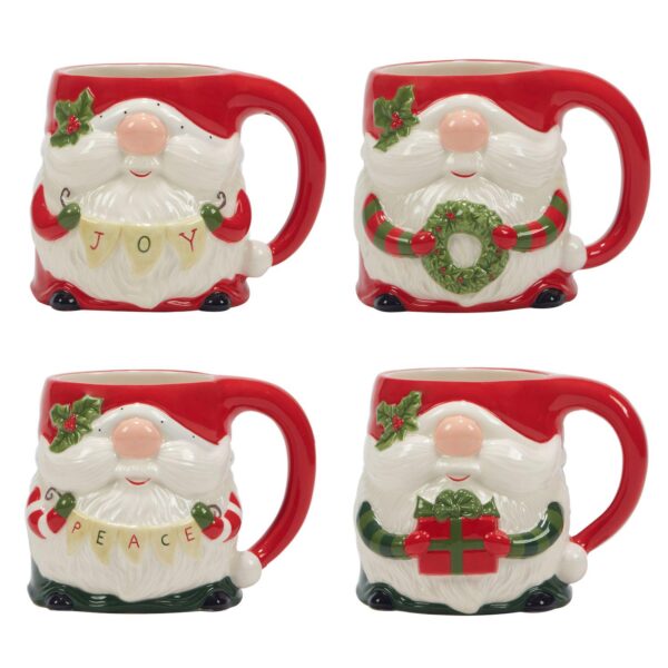 Certified International Set of 4 Christmas Gnomes 3D Mugs