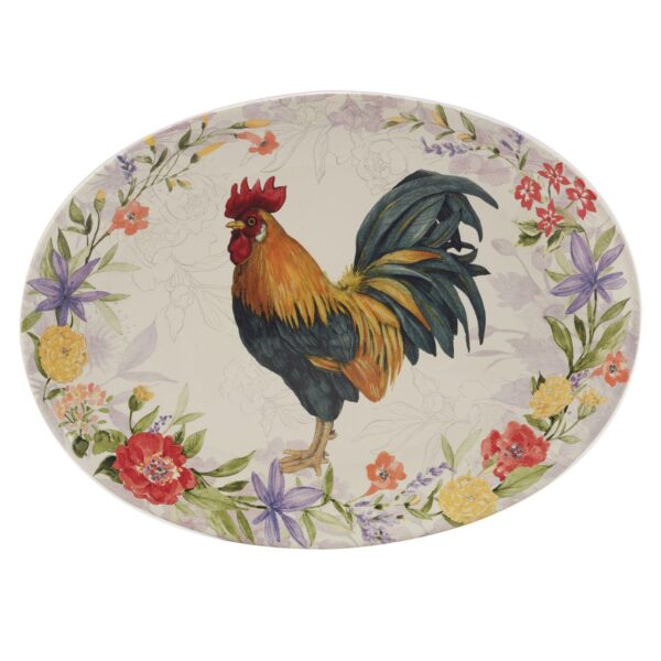 Certified International Floral Rooster Oval Platter