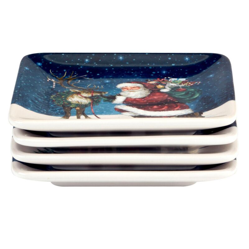 Certified International Santa's Secret 4 Canape Plates Set - Image 2