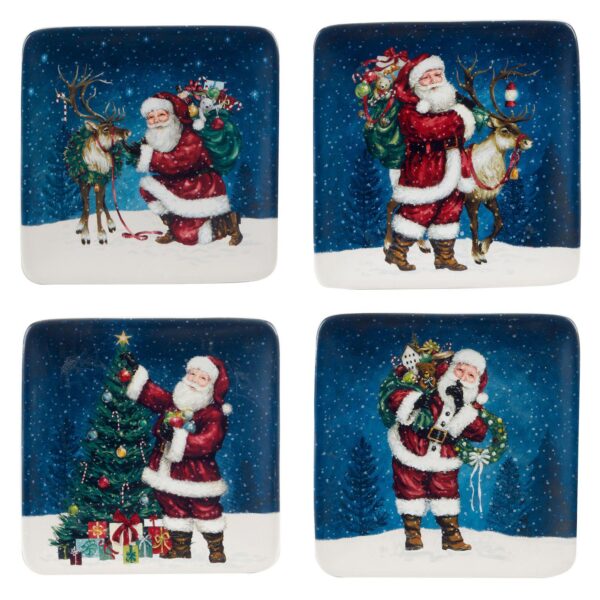 Certified International Santa's Secret 4 Canape Plates Set