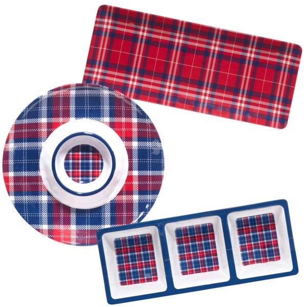 Certified International Patriotic Plaid 3-pc. Melamine Hostess Set