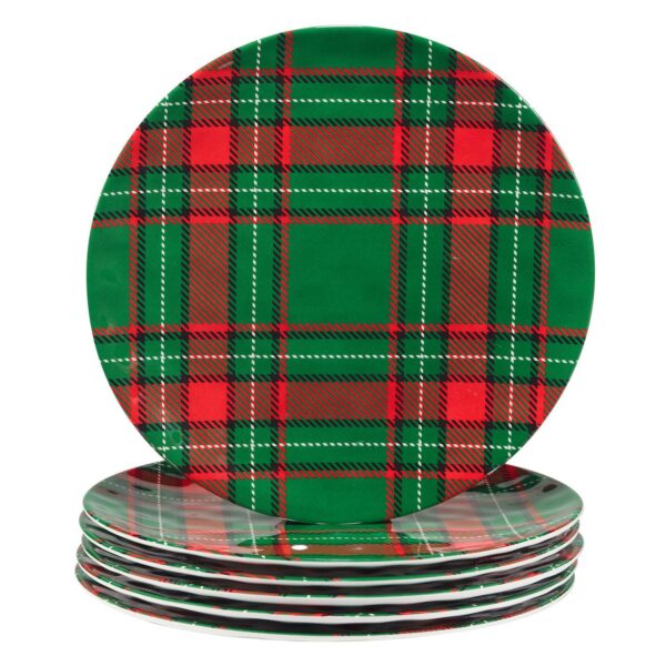 Certified International Set of 6 Christmas Plaid Dinner Plates