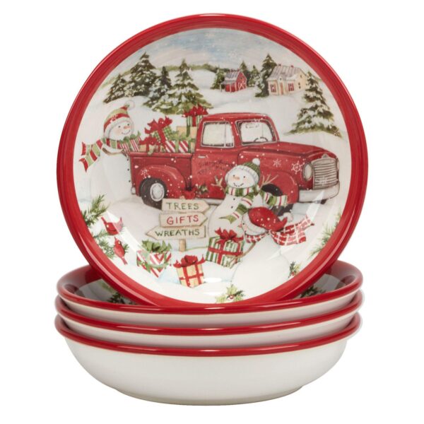 Certified International Red Truck Snowman 4-pc. Soup Bowl Set