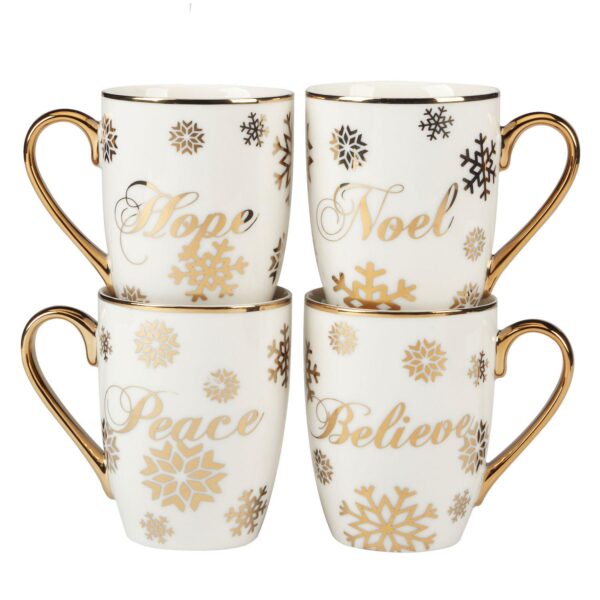 Certified International Christmas Glitter Gold 4 Mugs Set