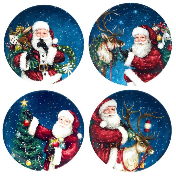 Certified International Santa's Secret 4 Dessert Plates Set