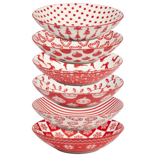 Certified International Set of 6 Peppermint Candy Soup/Pasta Bowls