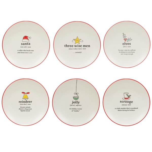 Certified International Set of 6 Christmas Fun Red Dessert Plates