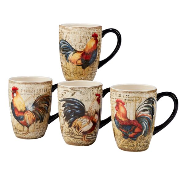 Certified International Gilded Rooster 4-piece Mug Set