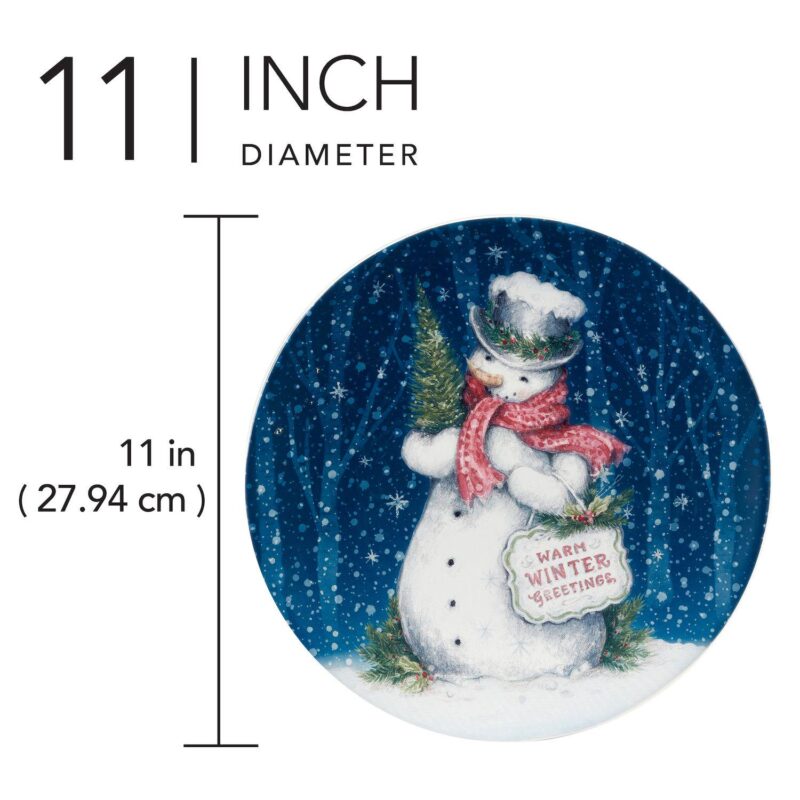 Certified International Snowman's Greeting 4 Dinner Plates Set - Image 3