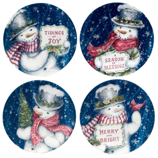 Certified International Snowman's Greeting 4 Salad Plates Set