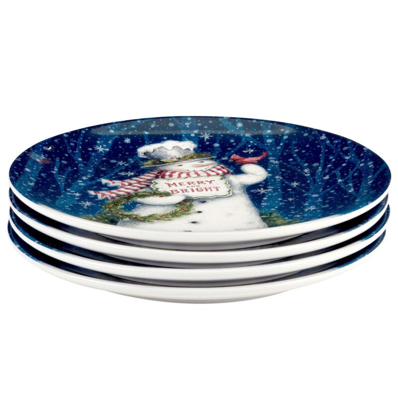Certified International Snowman's Greeting 4 Dinner Plates Set - Image 2