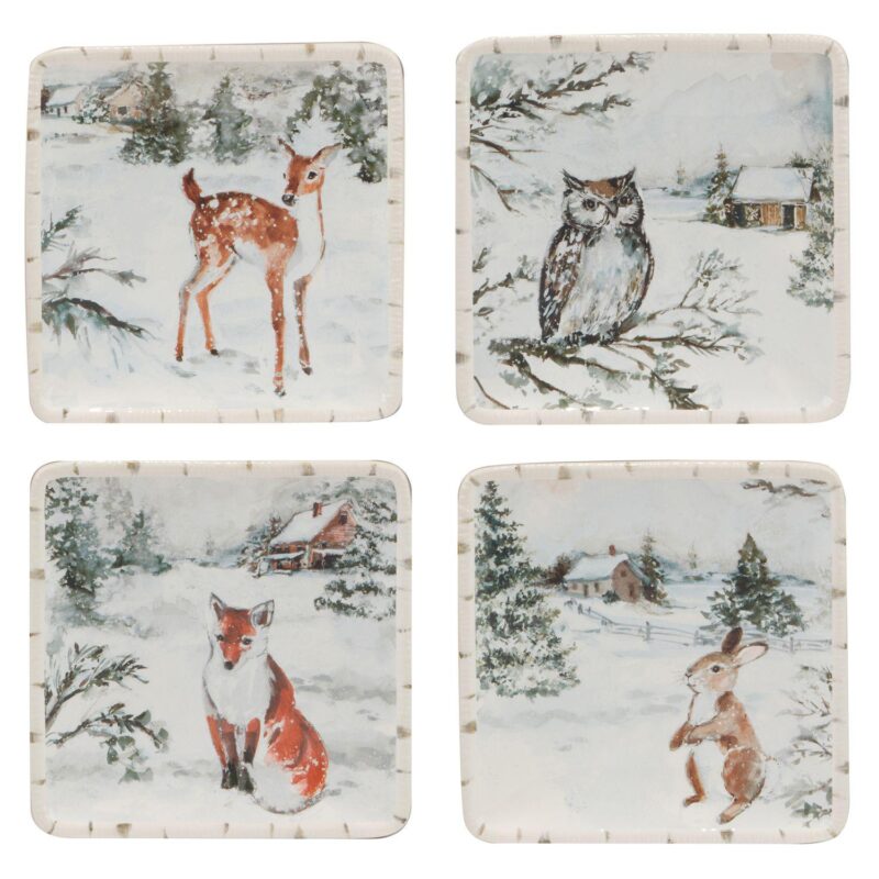 Certified International Winters Frost 4 Canape plates Set