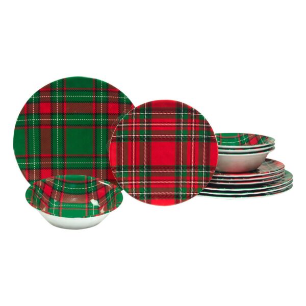 Certified International 12-Piece Christmas Plaid Dinnerware Set