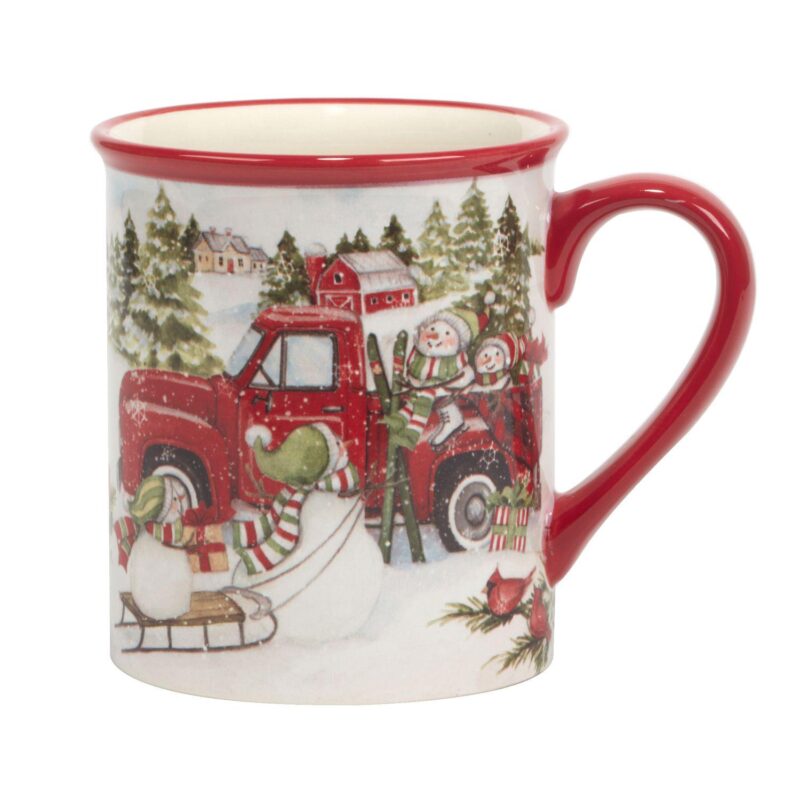 Certified International Red Truck Snowman 4-pc. Mug Set - Image 2