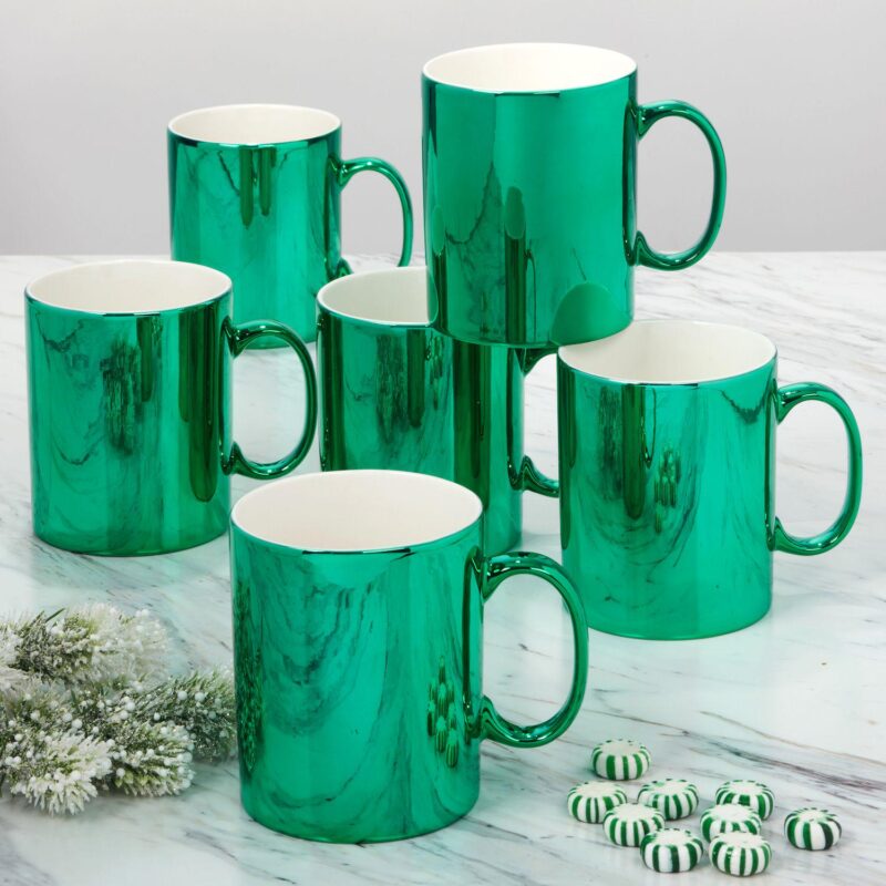 Certified International Set of 6 Holiday Lights Green Mugs - Image 2