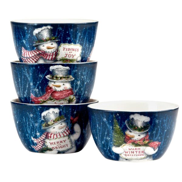 Certified International Snowman Greetings 4 Ice Cream Bowls Set