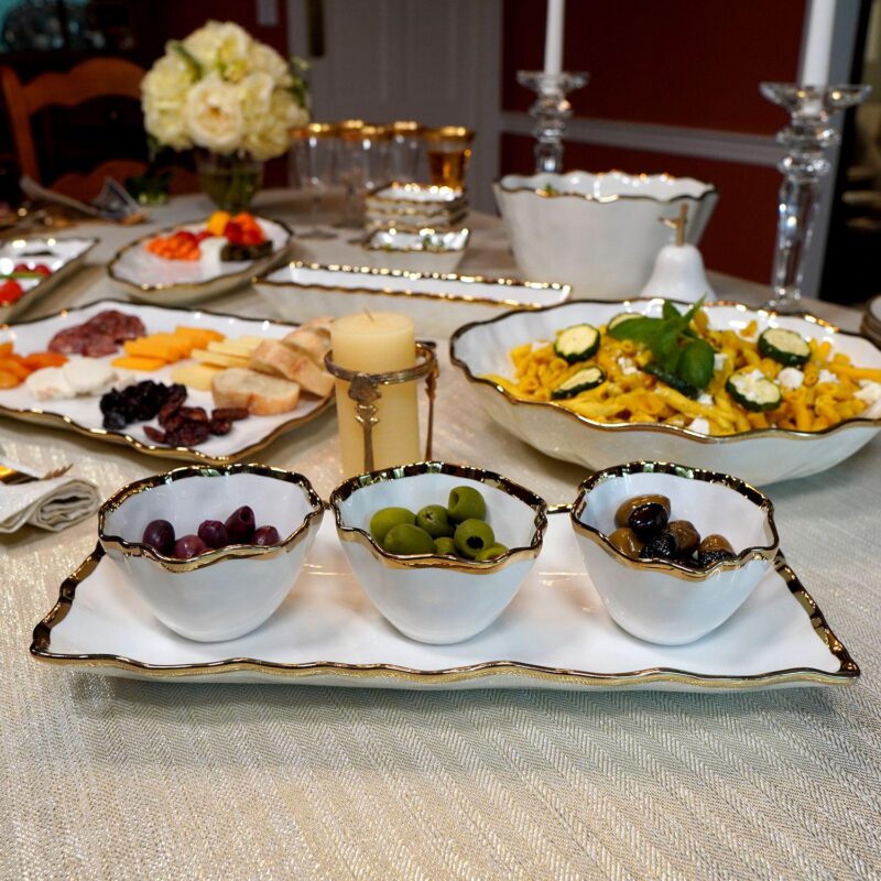 Certified International Regency Gold 4 pc Tray and Bowl Set - Image 7