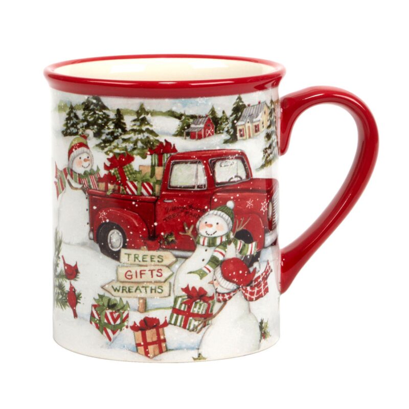 Certified International Red Truck Snowman 4-pc. Mug Set - Image 4