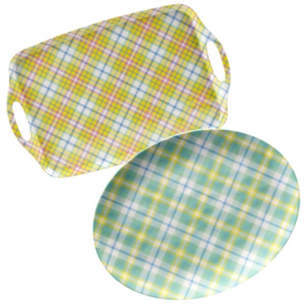 Certified International Easter Morning Plaid Melamine Tray 2-piece Set