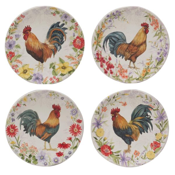 Certified International Floral Rooster 4-pc. Salad Plate Set