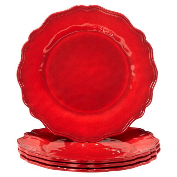 Certified International Red Crackle 4 pc Dinner Plate Set