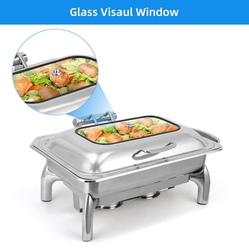 Chafing Dish Buffet Set, 9 Qt with Viewing Lid and Removable Base - Image 3