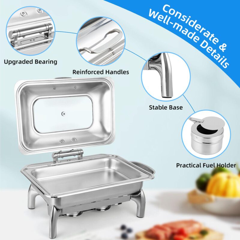 Chafing Dish Buffet Set, 9 Qt with Viewing Lid and Removable Base - Image 4
