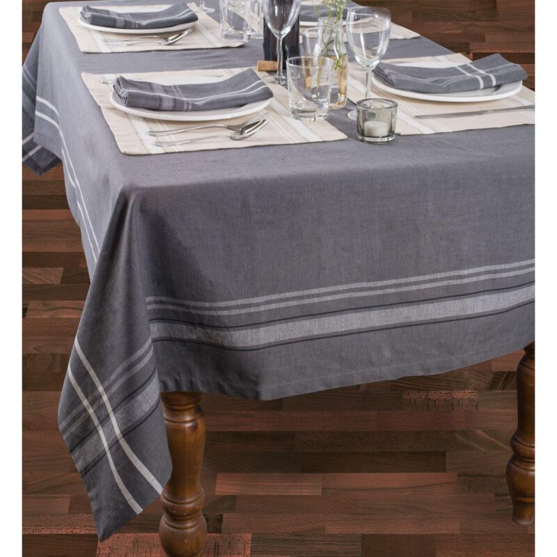 Chambray Gray and White French Stripe Patterned Rectangular Tablecloth 60  x 104 - Image 3