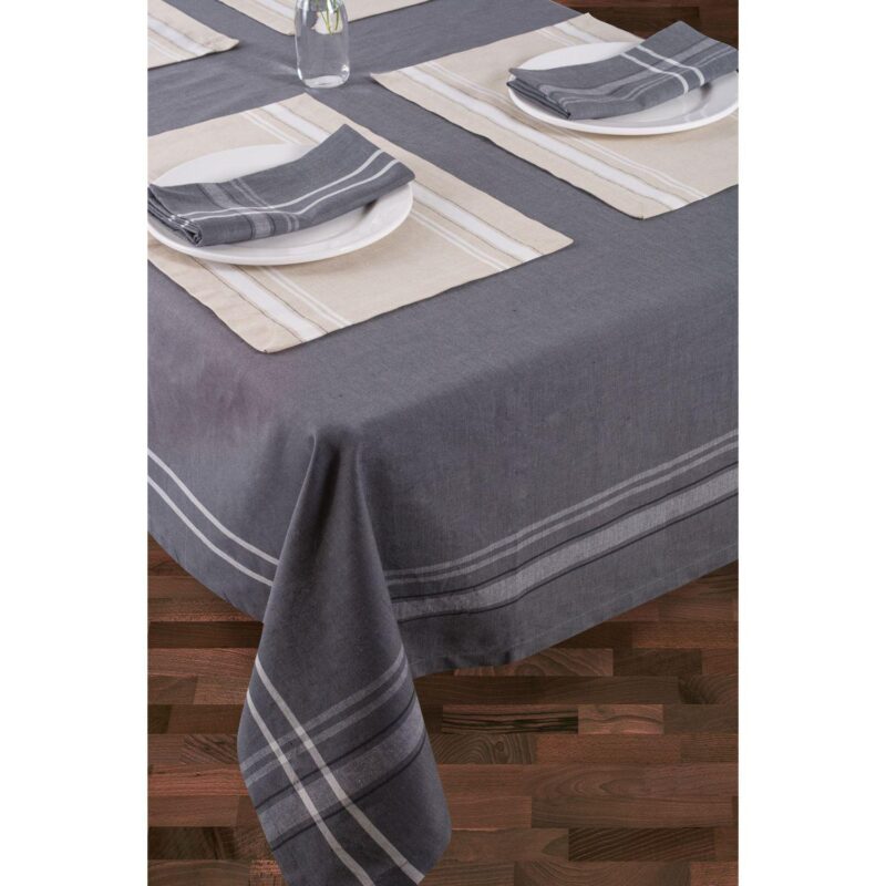 Chambray Gray and White French Stripe Patterned Rectangular Tablecloth 60  x 104 - Image 2